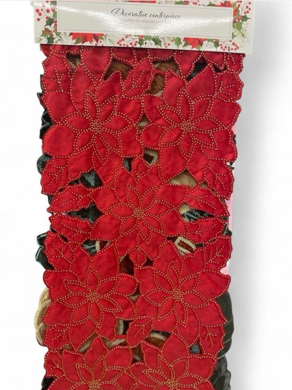 Red Poinsettia Decorative Table Runner